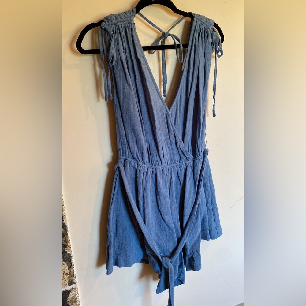 Lush Blue Linen Romper